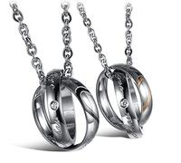 KIM JOHANSON® Edelstahl Pärchen Halsketten *Real Love* in Silber | Schmuck für Sie & Ihn | Zwei Ringe | Paar Ketten | Geschenk für Paare | Wasserfest | Gravur | BFF | Verstellbar inkl. Schmuckbeutel