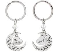 Kim Johanson Eltern Geschenkset "Ich liebe dich bis zum Mond und zurück" 2 x Schlüsselanhänger in Silber für Mama & Papa inkl. Schmuckbeutel
