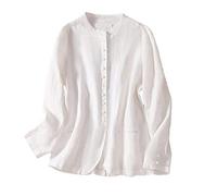 KIMCCI Blazer Damen Elegant,Baumwoll-Leinen-Blazer Anzug Sommer Langarm Folk-Custom Cardigan Kragenlos Arbeit Casual Blazer Anzüge Jacke Für Damen Leichte Durchscheinende Anzugjacke,Weiß,L