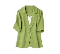 KIMCCI Blazer Damen Elegant,Eleganter Kurzarm-Blazer Baumwoll-Leinen-Bolero Leichte Sommerjacken Fallendes Revers Tasche Slim Fit Business Bürojacke Anzüge Strickjacke Für Mädchen Damen,Grün,L