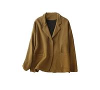 KIMCCI Blazer Damen Elegant,Waffel-Blazer Anzug Langarm Folk-Custom Cardigan Kerbkragen Frühling Herbst Arbeit Casual Blazer Anzüge Jacke Für Damen Leichte Anzugjacke,Dunkelgelb,XL
