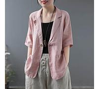 KIMCCI Blazer Damen,Lässige Kurzarm-Blazerjacke Baumwoll-Leinen-Bolero Leichte Sommerjacken Fallendes Revers Taschenlose Business-Bürojacke Anzüge Strickjacke Für Mädchen Damen,Pink,XL