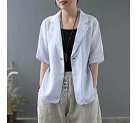 KIMCCI Blazer Für Damen,Lässige Kurzarm-Blazerjacke Baumwoll-Leinen-Bolero Leichte Sommerjacken Fallendes Revers Taschenlose Business-Bürojacke Anzüge Strickjacke Für Mädchen Damen,Weiß,XXL