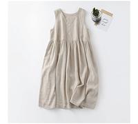 KIMCCI Sommerkleid Damen, Damenkleid Aus Baumwolle Und Leinen, Sommer, Einfarbig, Ärmellos, V-Ausschnitt, Weich Und Atmungsaktiv, Boho-Kleid Für Büro, Party, Bankett, Strandurlaub,Beige,XXL