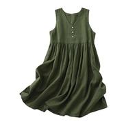 KIMCCI Sommerkleid Damen, Damenkleid Aus Baumwolle Und Leinen, Sommer, Einfarbig, Ärmellos, V-Ausschnitt, Weich Und Atmungsaktiv, Boho-Kleid Für Büro, Party, Bankett, Strandurlaub,Grün,XL