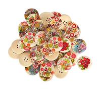 KIMISS Holzknöpfe Zum DIY-Nähen - 100 Stück Bunte Naturholz-Blumen-Design für Bekleidungszubehör, Bastelprojekte und Dekoration