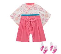 Kimono Baby Mädchen Rosa-Traditionelles Set mit Blumenmuster,Weicher Strampler & 2 Paar Socken,Bequemes Japanisches Outfit für Alltag,Feste & Fotoshooting,Süßer Yukata Style,Größe 90 (18-24 Monate)