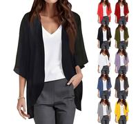 Kimono Damen Strand, Strand Kimono Damen Chiffon 3/4 Ärmel Lang Cardigan Elegant Casual Strand Leichte Bikini Cover Up Oberteile Leicht Und Luftig Sonnenschutz Strand Strickmantel (Schwarz,XXL)