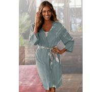 Kimono LASCANA, Damen, Gr. 32/34, grün (jadegrün), Single-Jersey, mehrfarbig, Kurzform, Hausmäntel, in uni oder Allover-Druck (27577751-32) jadegrün