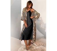 Kimono LASCANA, Damen, Gr. 32, gold (gemustert), Satin, gemustert, Langform, Hausmäntel, in edler Satin-Qualität (90467049-32) gemustert