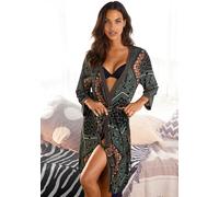 Kimono LASCANA, Damen, Gr. 36/38, bunt (braun, gemustert), Viskose, bedruckt, mehrfarbig, Kurzform, Hausmäntel, mit Bindegürtel (30547652-36) braun, gemustert