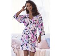 Kimono LASCANA, Damen, Gr. 36/38, rosa (rosa, geblümt), Single-Jersey, gemustert, Kurzform, Hausmäntel, mit schönem Alloverdruck (34160456-36) rosa, geblümt