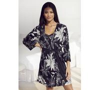 Kimono LASCANA, Damen, Gr. 44/46, schwarz, Single-Jersey, gemustert, Kurzform, Hausmäntel, mit floralem Druck (91470747-44) schwarz