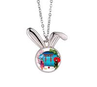 Kimono-Mädchen, japanische Kultur Regenschirm, Kaninchen, Halskette, Anhänger, Hase, Tierschmuck, Geschenk