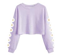 Kind Mädchen Sweatshirt Bauchfrei Crop Top Drucken Pullover Langarm Rundhals T-Shirt Warm Pulli Cropped Sweatshirt Oversized Teenager Casual Bequem Sport Oberteile Sportbekleidung (Purple, 6-7 Years)