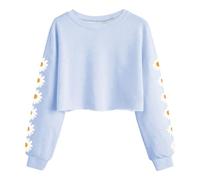 Kind Mädchen Sweatshirt Bauchfrei Crop Top Drucken Pullover Langarm Rundhals T-Shirt Warm Pulli Cropped Sweatshirt Oversized Teenager Casual Bequem Sport Oberteile (Sky Blue, 10-11 Years)