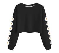 Kind Mädchen Sweatshirt Bauchfrei Crop Top Drucken Pullover Langarm Rundhals T-Shirt Warm Pulli Cropped Sweatshirt Oversized Teenager Casual Bequem Sport Oberteile Sportbekleidung Top (12-13 Years)