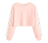 Kind Mädchen Sweatshirt Bauchfrei Crop Top Drucken Pullover Langarm Rundhals T-Shirt Warm Pulli Cropped Sweatshirt Oversized Teenager Casual Bequem Sport Oberteile Sportbekleidung Top (8-9 Years)