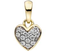 Kinder Anhänger Herz 375 Gold Gelbgold bicolor 13 Zirkonia Kinderanhänger