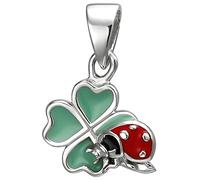 Kinder Anhänger Marienkäfer auf Kleeblatt 925 Sterling Silber