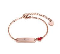 Kinder Baby Armband Mädchen Gravur:VNOX Personalisierte Armbänder Tochter|Gravierbare Kinderarmkette|Taufarmband Junge Mädel|Herzanhänger Namensarmband Babyarmband Taufgeschenke,16cm rosegold
