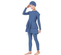 Kinder Baby Mädchen Muslimischen Badeanzug Islamischen Ganzkörper Full Cover Langarm Top Hose Burkini Set Schwimmanzug Einfarbig Bademode Rock mit Mütze Teenager