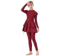 Kinder Baby Mädchen Muslimischen Badeanzug Islamischen Ganzkörper Full Cover Langarm Top Hose Burkini Set Schwimmanzug 3-teilig Einfarbig Bademode Rock mit Mütze Teenager (Red, 4-5 Years)