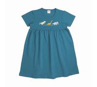 Kinder Babydoll Kleid GOTS-zertifiziert aus Bio-Baumwolle petrol mit Dinosaurier-Motiv - Walkiddy Blau 116
