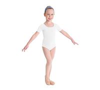 Kinder Ballett Body mit kurzem Arm und rundem Halsausschnitt weiß Gr. 14
