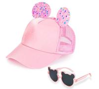 Kinder Basecap Sonnenbrille für Mädchen, Cartoon Baseball Kappe mit 3D-Hasenohren, Maus Ohren, Großer Schleife Verstellbare Snapback Cap Sommer Baseballmütze mit Atmungsaktivem Mesh Sonnenhut Mädchen