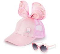 Kinder Basecap Sonnenbrille für Mädchen, Cartoon Baseball Kappe mit 3D-Hasenohren, Maus Ohren, Großer Schleife Verstellbare Snapback Cap Sommer Baseballmütze mit Atmungsaktivem Mesh Sonnenhut Mädchen