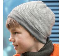Kinder Beanie Schurwolle grau-natur 54/58