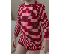 Kinder-Body aus Merinowolle und Seide von Cosilana mit langen Ärmeln und roten Streifen Größe: 86/92