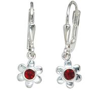 Kinder Boutons Blume 925 Silber 2 rote Glassteine Ohrringe Ohrhänger