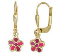 Kinder Boutons Blume rot 333 Gold Gelbgold Ohrringe Ohrhänger Kinderohrringe
