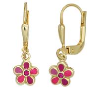 Kinder Boutons Blume rot 333 Gold Gelbgold Ohrringe Ohrhänger Kinderohrringe
