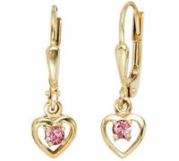 Kinder Boutons Herz 333 Gold Gelbgold 2 Glassteine rosa rosé Ohrringe