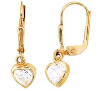 Kinder Boutons Herz Herzen 333 Gold Gelbgold 2 Zirkonia Ohrringe Ohrhänger
