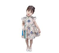 Kinder-Cheongsam/Fliegender Ärmel, Retro-Anhänger, Atmungsaktiv, Locker/Süß, Modisch, Sommer, Chinesischer Stil, Traditionelles Cheongsam-Kleid, Kinder-Hanfu-Kleid Im Chinesischen Stil, Beige, 8