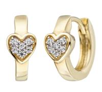 Kinder Creolen Herz 375 Gold Gelbgold 12 Zirkonia Ohrringe Kinderohrringe