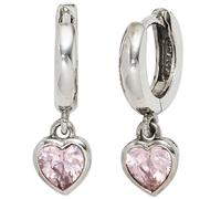 Kinder Creolen Herz 925 Silber 2 Zirkonia rosa rosé Ohrringe Kinderohrringe