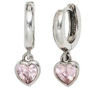 Kinder Creolen Herz 925 Silber 2 Zirkonia rosa rosé Ohrringe Kinderohrringe
