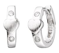 Kinder Creolen Herz 925 Silber mattiert 4 Zirkonia Ohrringe Kinderohrringe