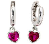 Kinder Creolen Herz 925 Sterling Silber 2 Zirkonia pink Ohrringe Kinderohrringe