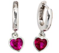 Kinder Creolen Herz 925 Sterling Silber 2 Zirkonia pink Ohrringe Kinderohrringe