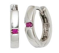 Kinder Creolen rund 925 Sterling Silber 2 Zirkonia rot Ohrringe Kinderohrringe