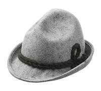 Kinder Dreispitz Wollfilzhut - Unifarbener Trachtenhut für Kinder - Sepplhut aus 100% Wollfilz - Wanderhut mit doppelter Kordel - Sommer/Winter grau 51 cm
