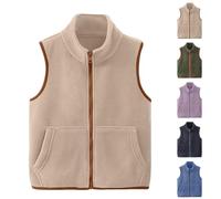 Kinder Fleeceweste MäDchen Jungen Teddy Fleece Weste Stand-Up Collar äRmellos PlüSchfutter Sport Outdoor Fellweste Unisex Winddichte WäRmer Herbst Winter Fleeceweste with Taschen Teddyweste