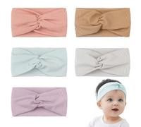 Kinder Haarband Set Strick - 5 Stück Baby Stirnband einfarbig - weich elastisch - größenverstellbar - Farben: Rosa, Kaffee, Blau, Grau, Lila - ideal für Alltag, Kindergarten, Fotoshooting