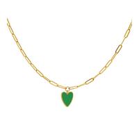 Kinder Halskette mit Enamel ❤️ Herz Anhänger (34 cm + 5 cm) - Edelstahl (Gold) - Grün